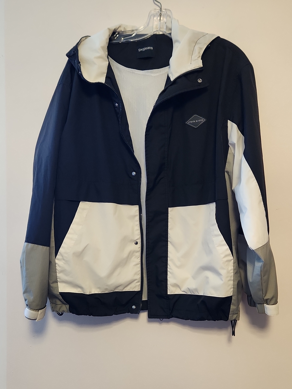 Gxgjeans Men's Colorblock Hooded Windbreaker Jacket - Black White Gray XL NWOT